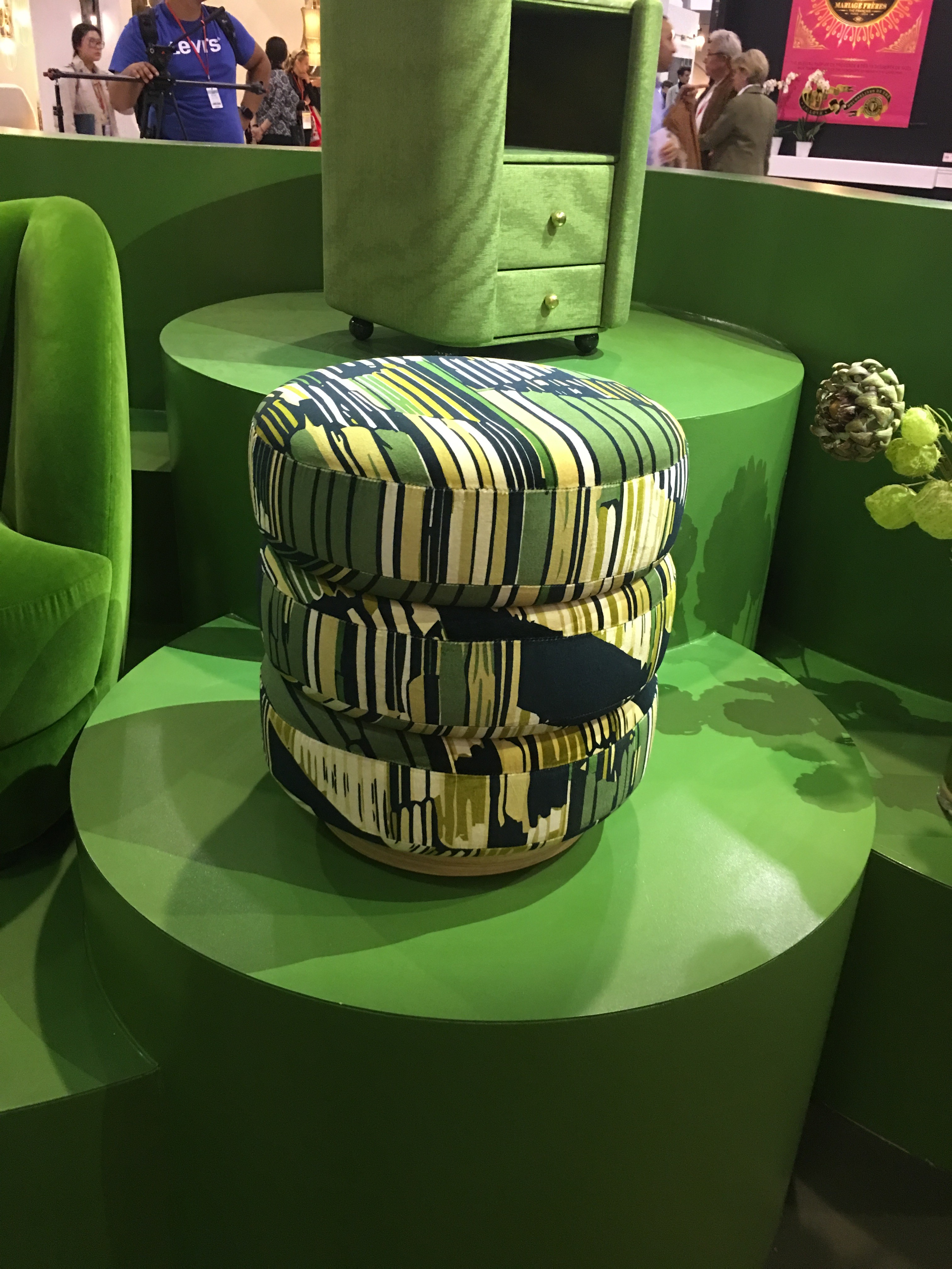 Pouf tissu imprimé vert